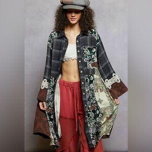 NEW POL Oversized Patchwork Duster Size Small